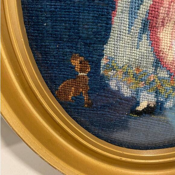 Vintage Pair Needlepoint Framed Couple Courting, VTG Stitching, Victorian Scene - Picture 4 of 9